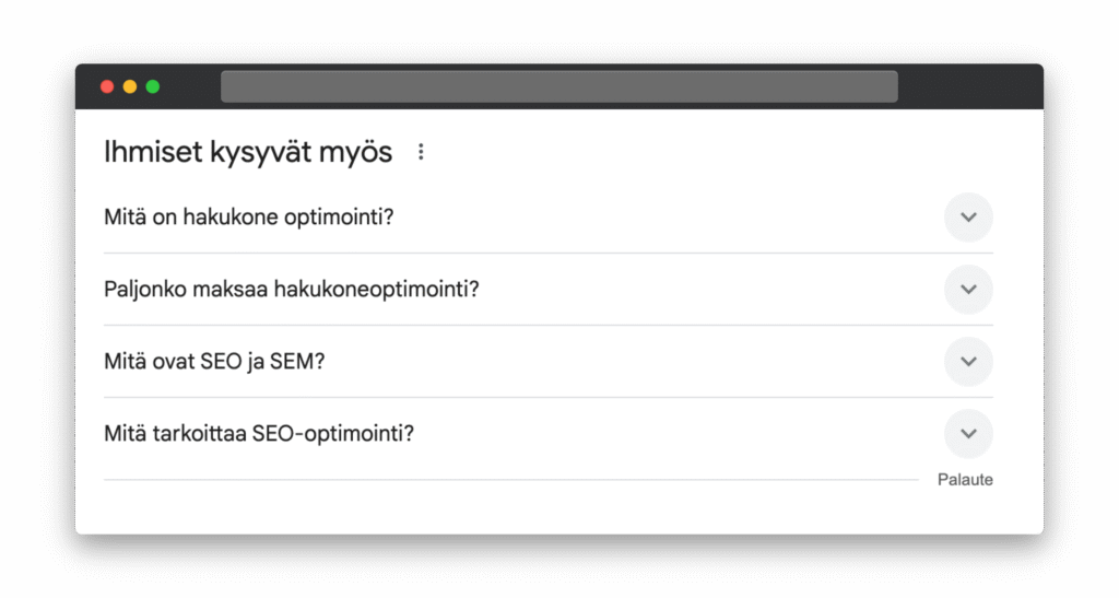Kuvakaappaus Ihmiset kysyivät myös -osiosta.